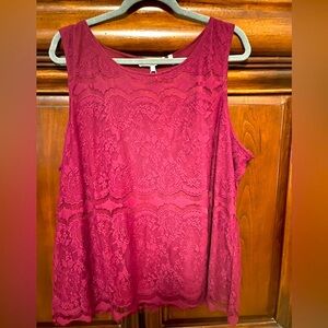One 7 Six Elegant Lace Sleeveless Burgundy Top 3X fits like 2X New